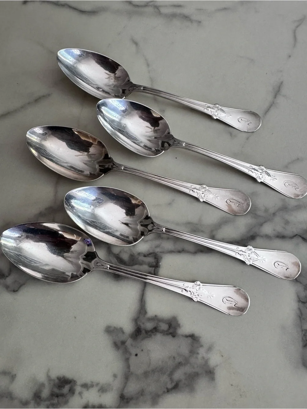 Sterling Silver Teaspoons • Pattern 1915 Small New England Maker Set of 5 (81g)